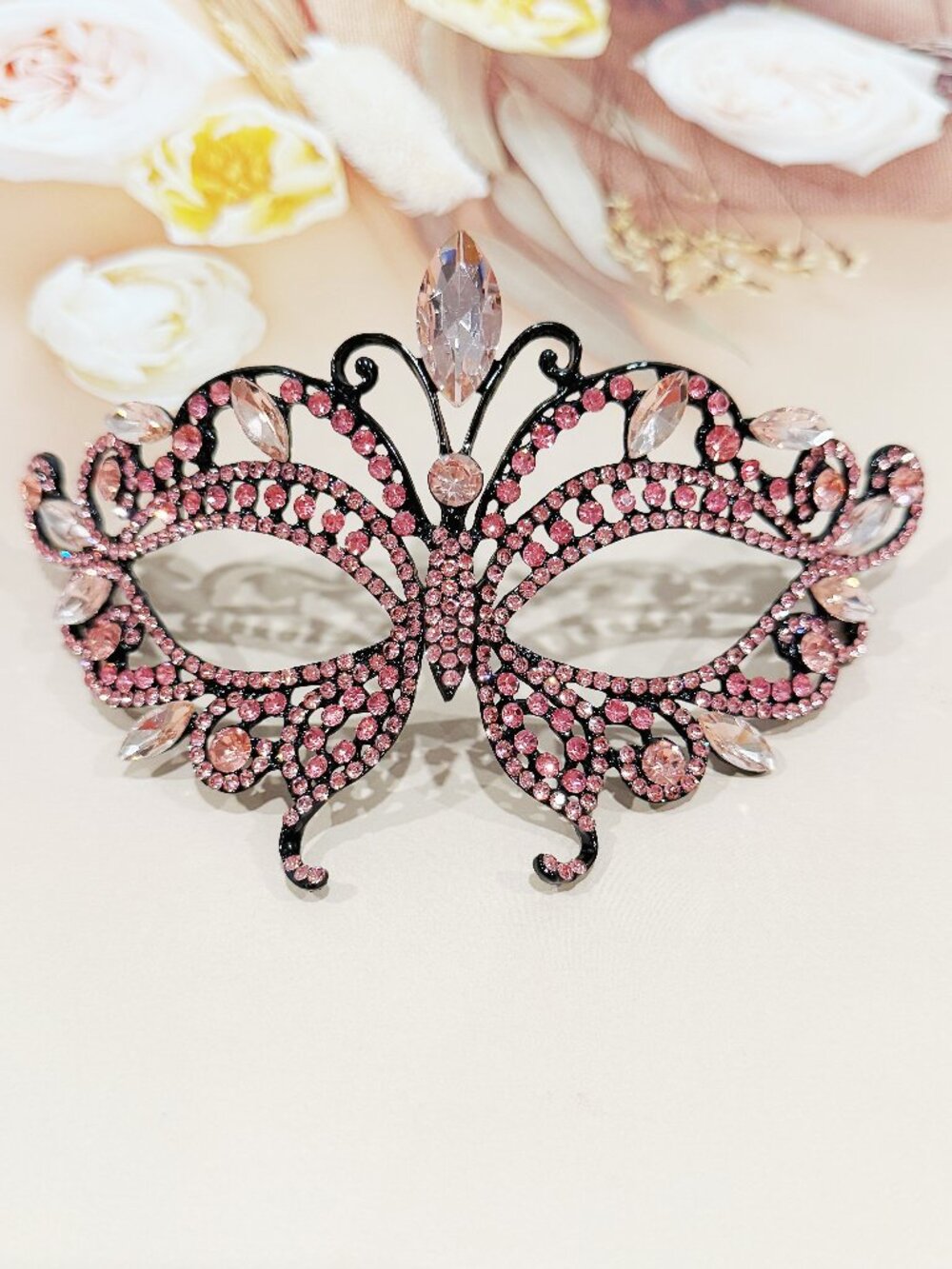 Pink Crystal Masquerade Mask, Butterfly Venetian Mask, Masquerade Ball Mask